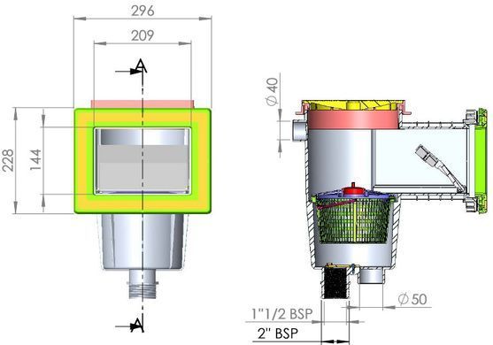 Astral 15L (296 х 228 мм) скімер для басейну, під бетон / лайнер, латунні вставки 01462 фото