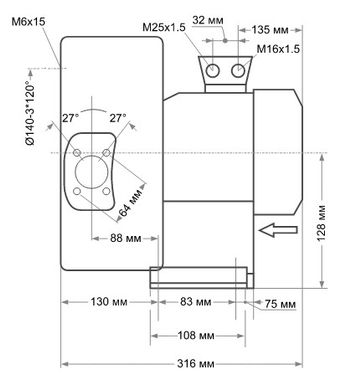 Двухступенчатый компрессор для бассейна Grino Rotamik SKS 80 2V M.B, 88 м³/ч 23519 фото