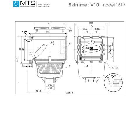 MTS V10 скімер для басейну, під бетон / лайнер, латунні вставки 1513 фото