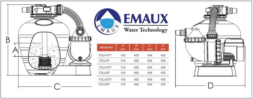 Emaux FSU-8TP, 8 м³/ч, фильтровальная установка для бассейна с таймером 11953 фото