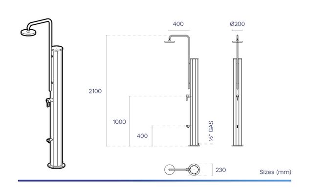 Душ солнечный AstralPool Chrome Solar с мойкой для ног, 30 л, антрацит, трубка из нерж.стали 74052 фото