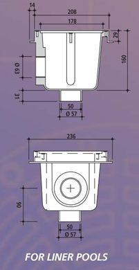 PG-04242A3B донный слив для бассейна, под бетон / лайнер, латунные вставки PG-04242A3B фото
