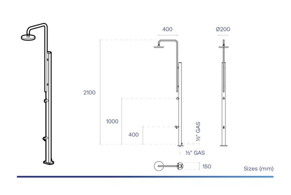 Душевая стойка AstralPool Chrome Non Solar с мойкой для ног, антрацит, трубка из нерж.стали 74054 фото