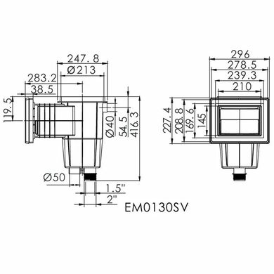 Emaux EM0130-SV Standart скімер для басейну, під бетон / лайнер, латунні вставки 16788 фото