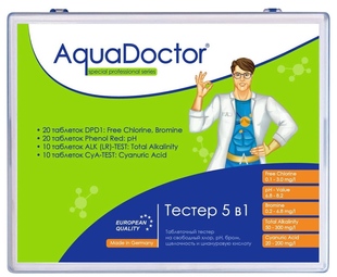 Тестер таблеточный AquaDoctor 5 в 1 (свободный хлор, pH, бром, общая щелочность, циануровая кислота) 23546 фото