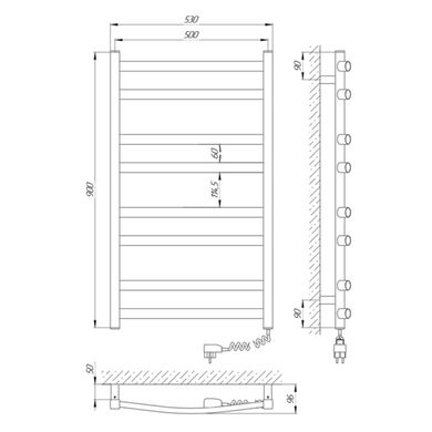 Полотенцесушитель Flyme Black EF 900R (500 х 900), подключение справа TEFB900R фото