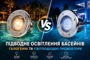 Подводное освещение бассейнов. Галогенные и светодиодные прожекторы. фото