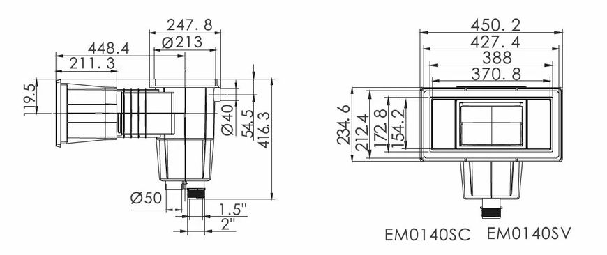 Emaux EM0140-SV Wide скімер для басейну, під бетон / лайнер, латунні вставки 16790 фото