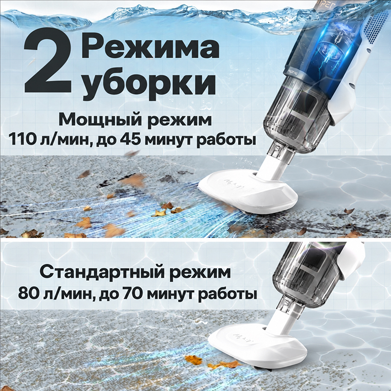 Стандартный и мощный режимы работы ручного очистителя