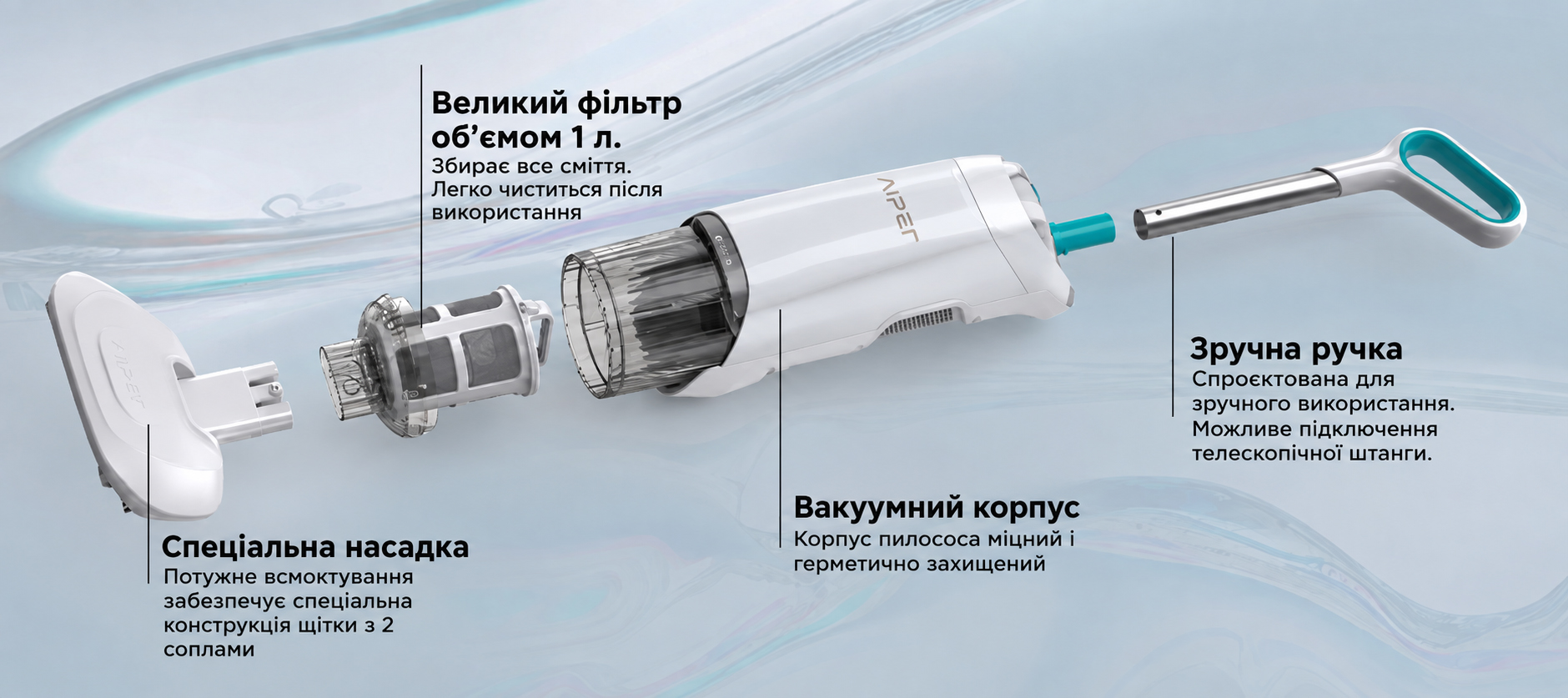 Конструкція Pilot V2: робоча головка, фільтр, корпус і знімна ручка