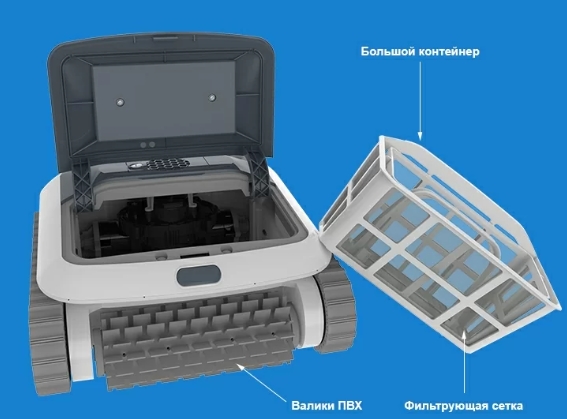 Собирает весь мусор в бассейне