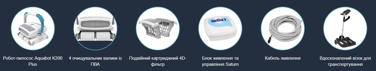 Комплектація роботизованого пилососу Aquabot K200 Plus