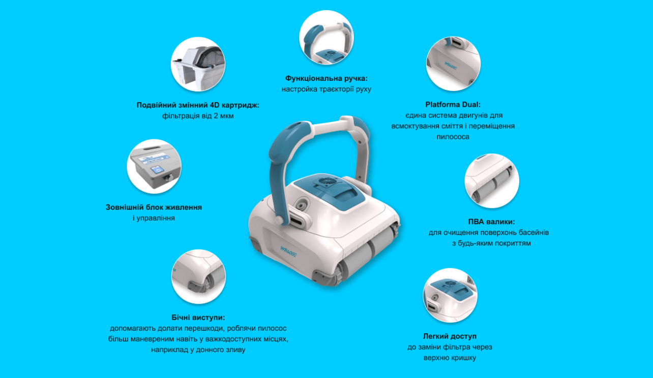 Конструктивні особливості пилососу для басейну Aquabot WR400