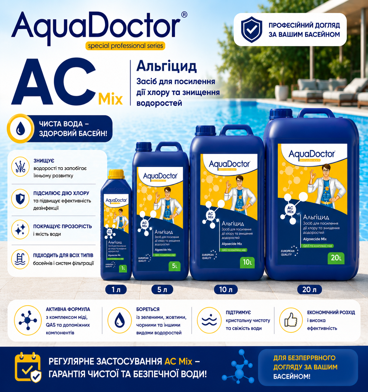 AquaDoctor AC MIX — швидкодіючий непінний альгіцид для басейну