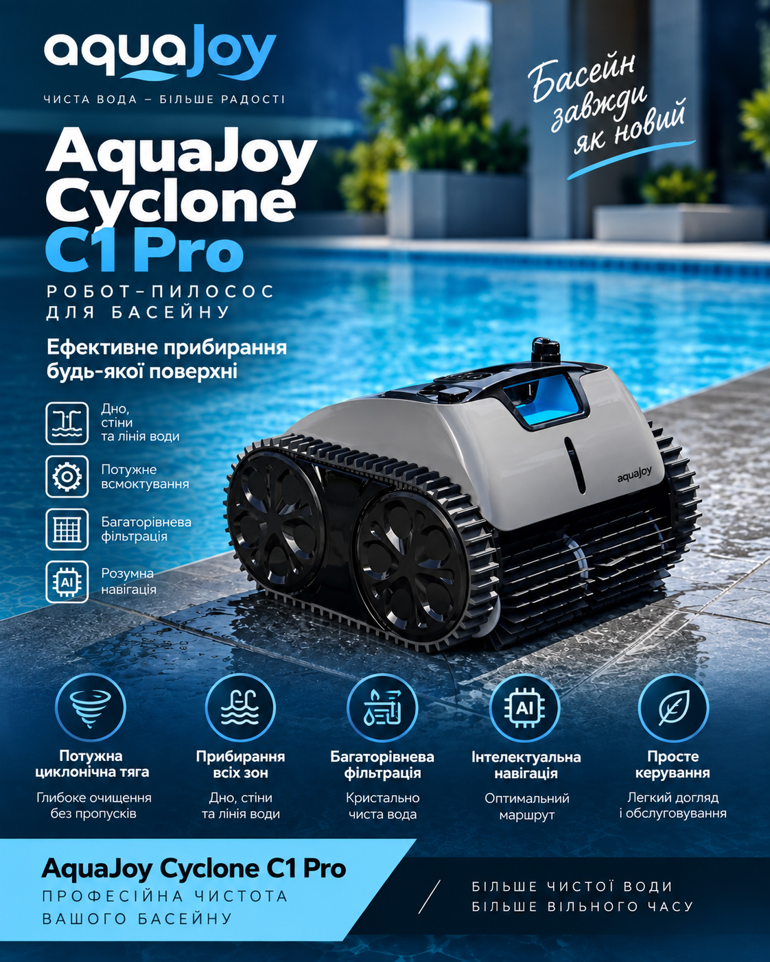 AquaJoy Cyclone C1 Pro — діагностика несправностей робота для басейну