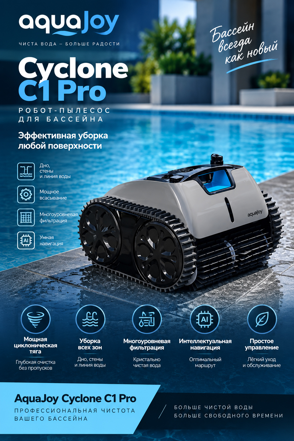 AquaJoy Cyclone C1 Pro — диагностика неисправностей робота для бассейна