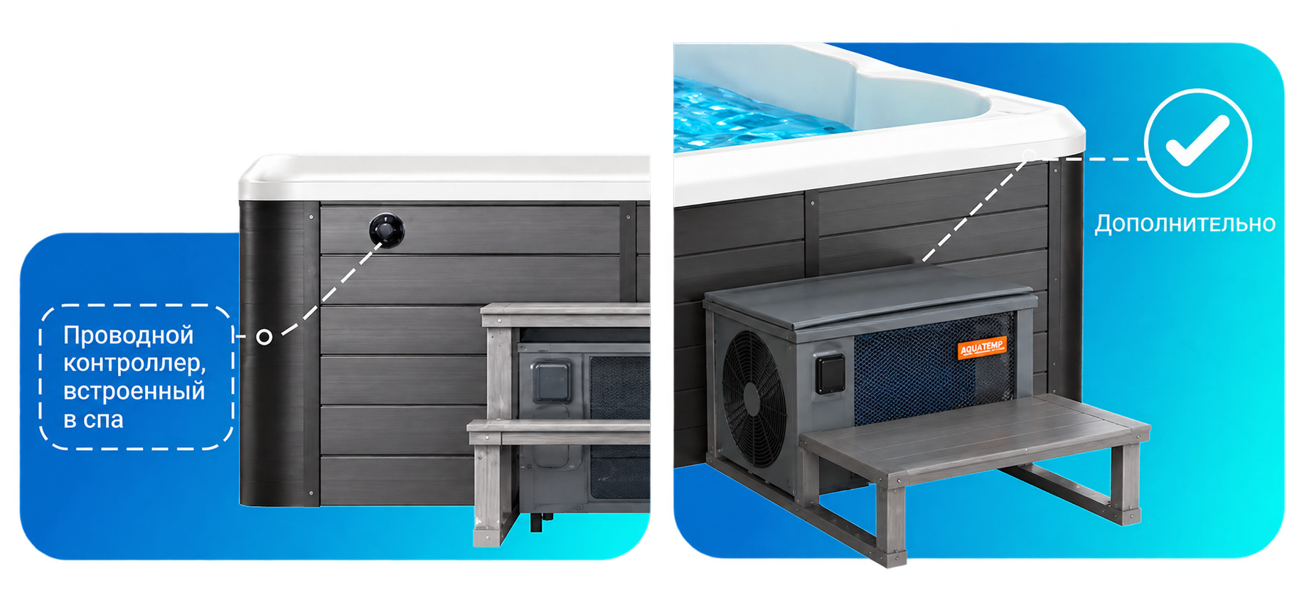 Установка Aquajoy Pool&Spa Pro в ступени SPA с выносным контроллером