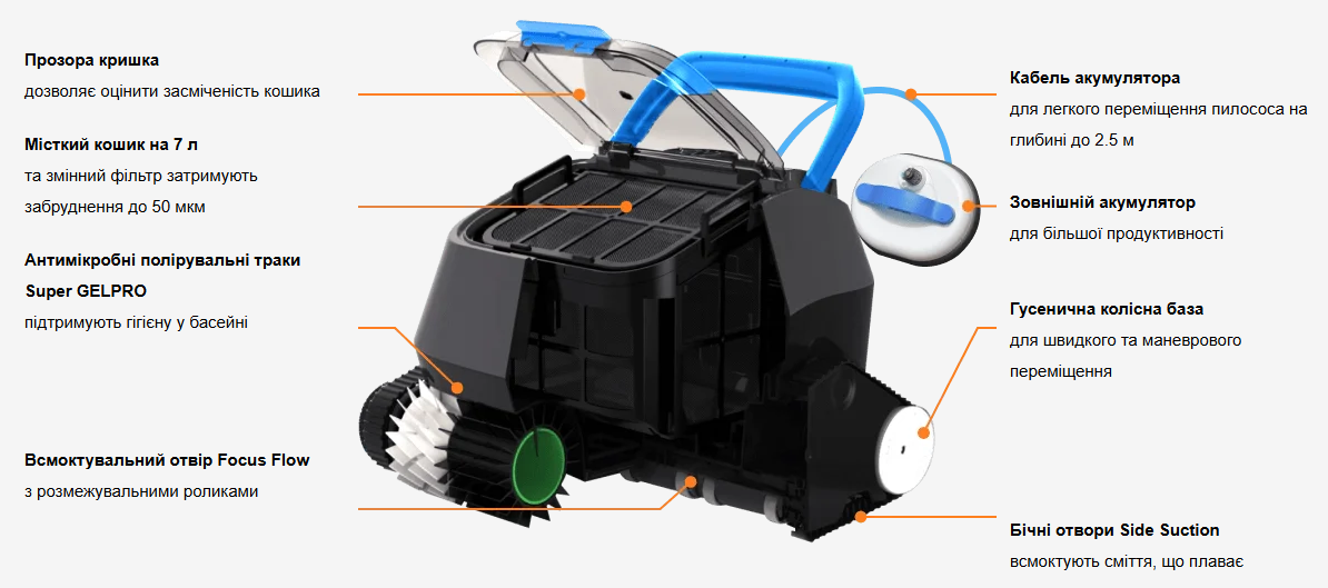 Конструкція робота-пилососа для басейнів Azuro Warrior 2