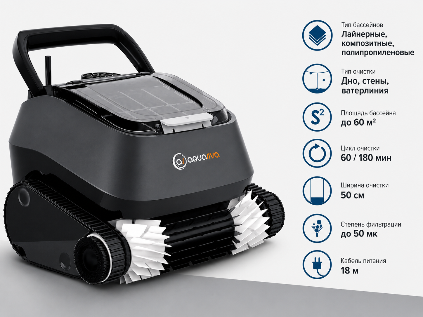AquaViva 7320 Black Pearl для очистки бассейна Робот-пылесос AquaViva 7320 Black Pearl с боковыми щётками