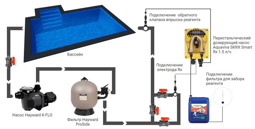 Схема установки дозирующего насоса Aquaviva SKPH Smart Rx