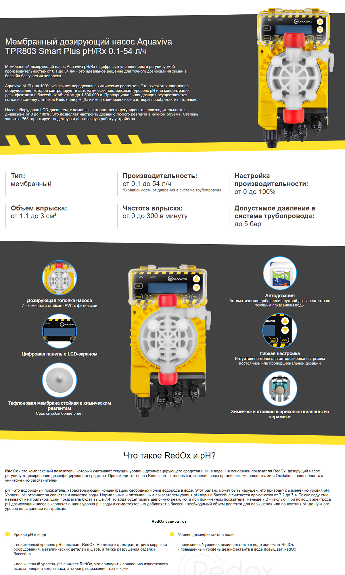 Мембранный дозирующий насос Aquaviva TPR803 Smart Plus для pH/Rx