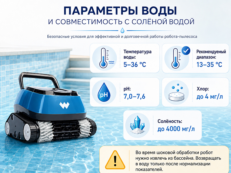 Эксплуатация робота в бассейне с солёной водой