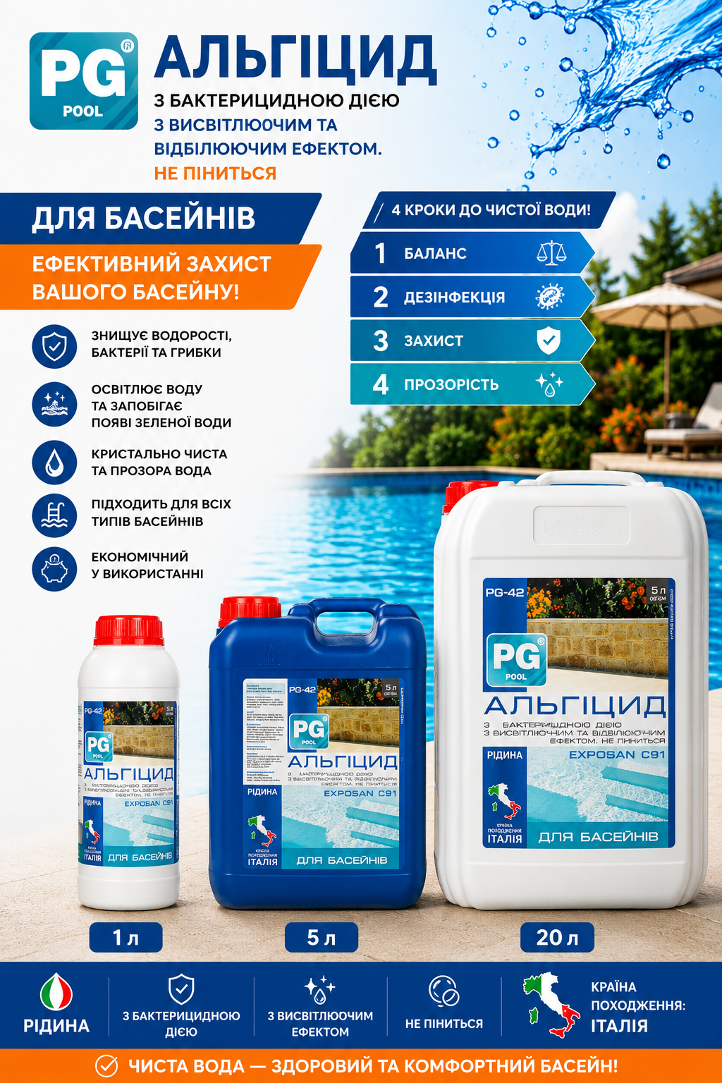 Альгіцид для басейну Barchemicals PG-42 проти водоростей
