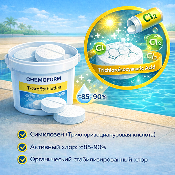 Состав таблеток длительного хлора Chemoform T-Großtabletten
