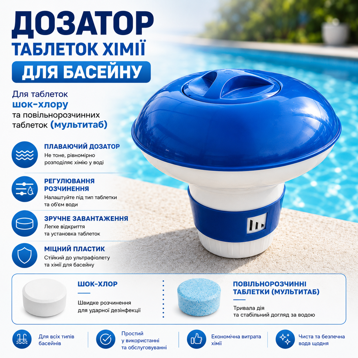 Плаваючий дозатор хімії для басейну