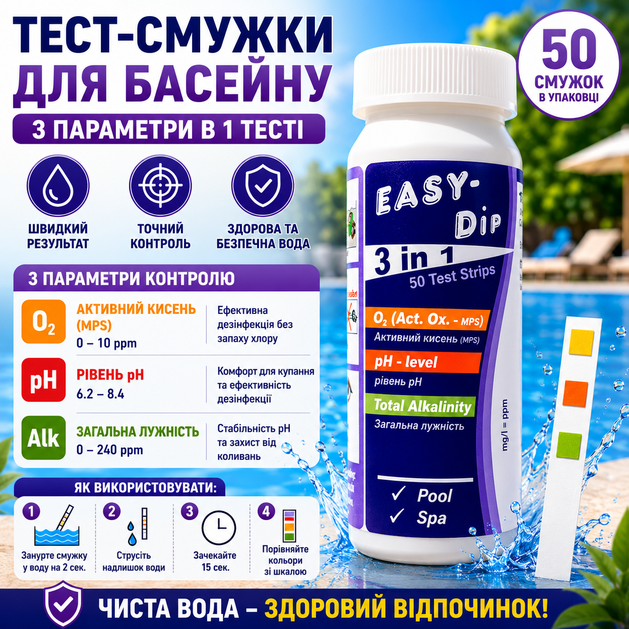 Тестер 3 в 1 Water-I.D TSL200 для басейну та SPA