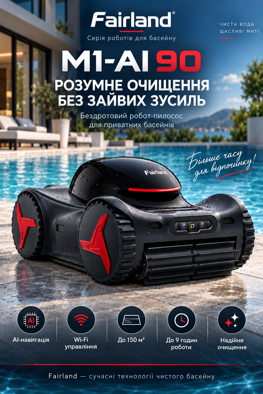 Робот-пилосос Fairland M1-AI для автоматичного очищення басейну