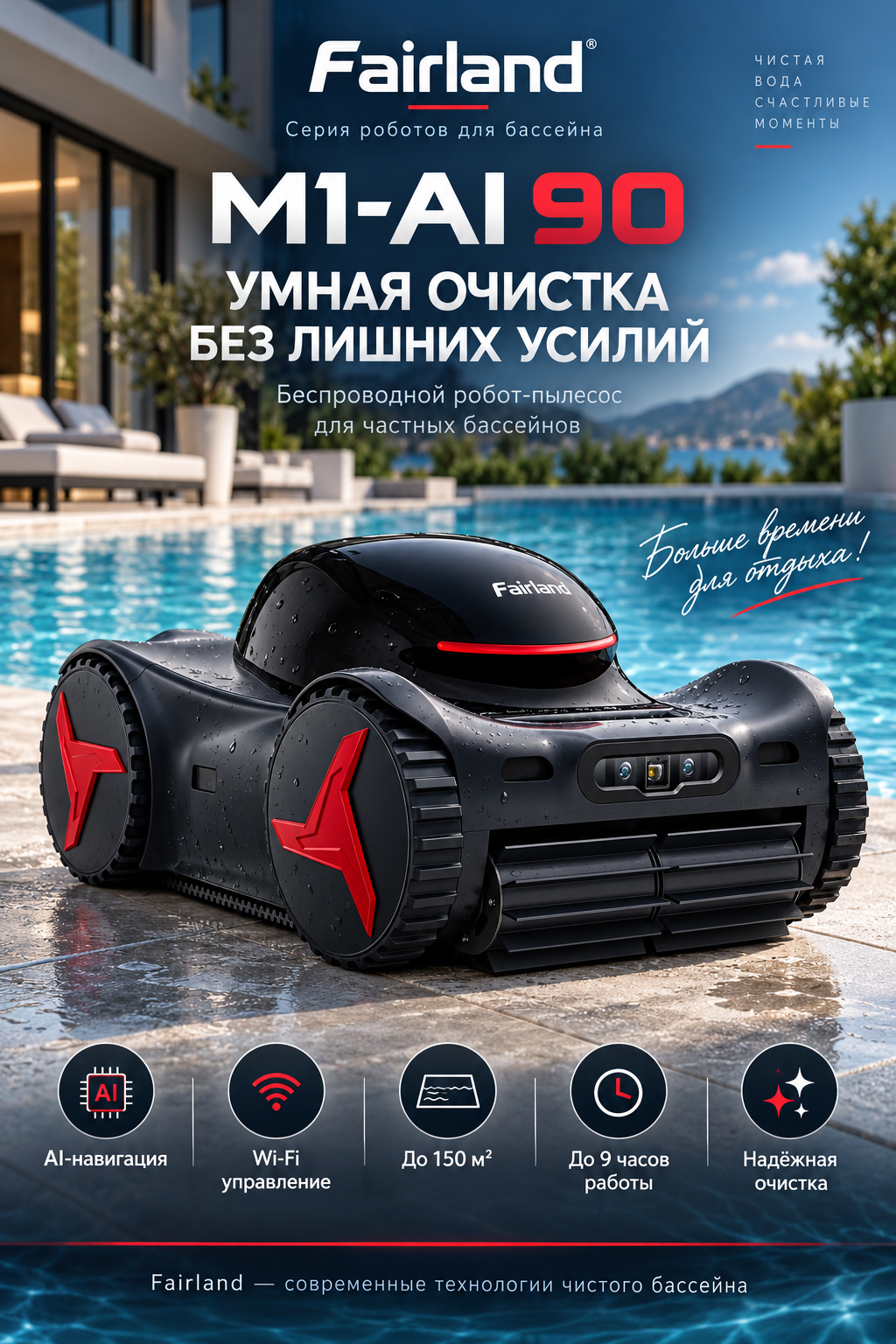 Робот-пылесос Fairland M1-AI для автоматической очистки бассейна