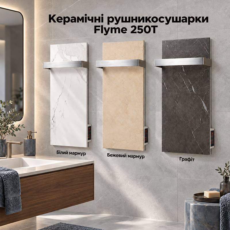 Три оздоблення Flyme 250T: білий мармур, бежевий мармур і графіт