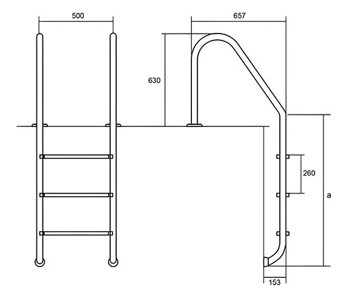 Габаритные размеры лестниц Hayward серии Standard