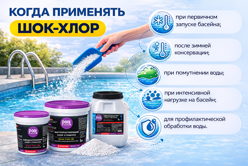 когда применять шок-хлор для дезинфекции воды в бассейне