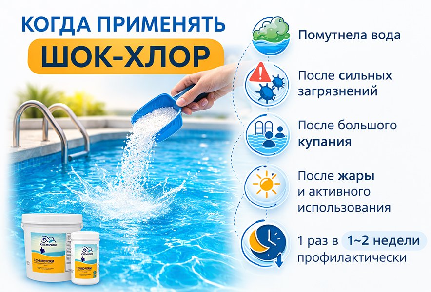 Когда применять шок-хлор Chemochlor T-Granulat 65