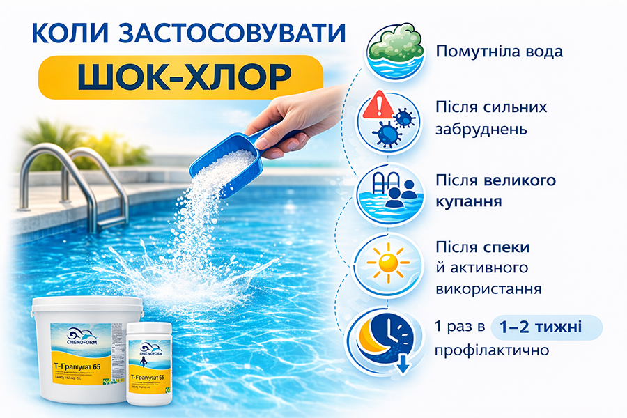 Коли застосовувати шок-хлор Chemochlor T-Granulat 65