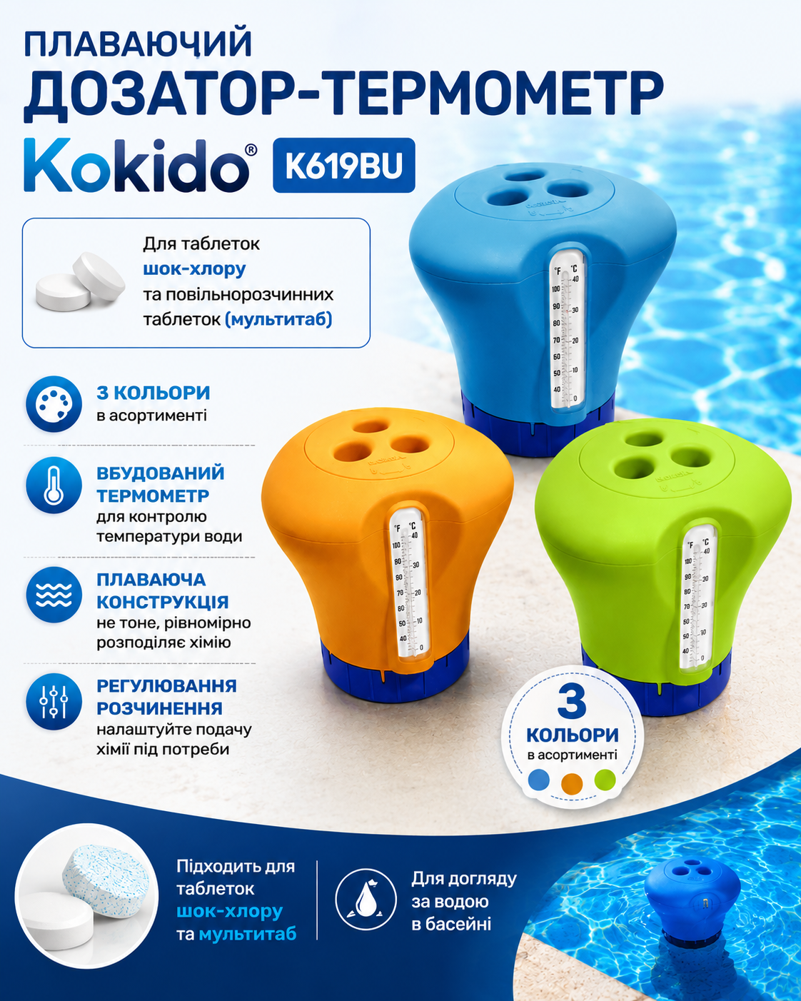 Плаваючий дозатор-термометр Kokido K619BU