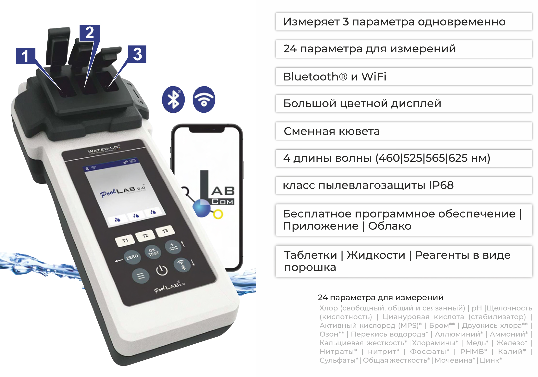 Фотометр Water-I.D. PoolLab 2.0 (измеряет 24 параметра воды) купить ✔️  Aquavital, арт: POL02