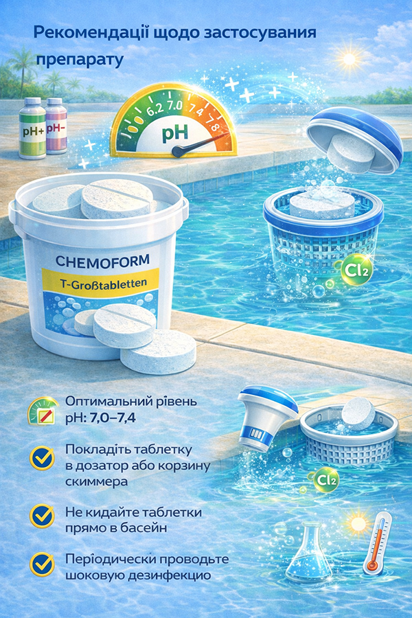 Рекомендації щодо застосування таблеток довготривалого хлору Chemoform T-Großtabletten