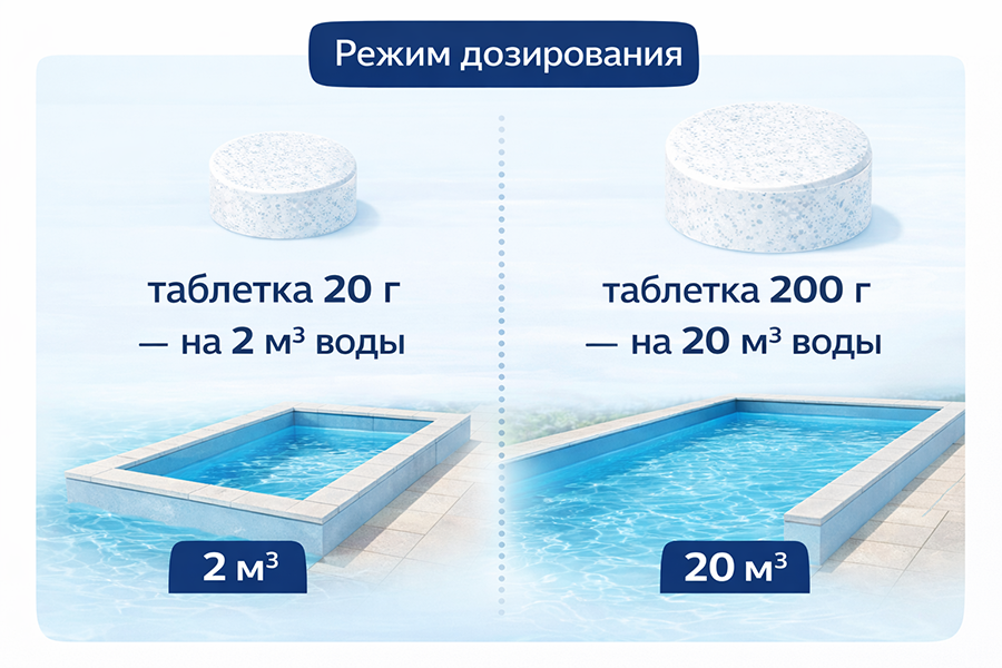 Режим дозирования таблеток Chemoform All-In-One для бассейна