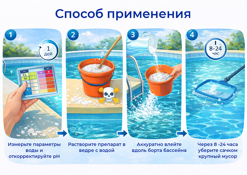 способ применения шок-хлора Poolman Shock Chlor G60