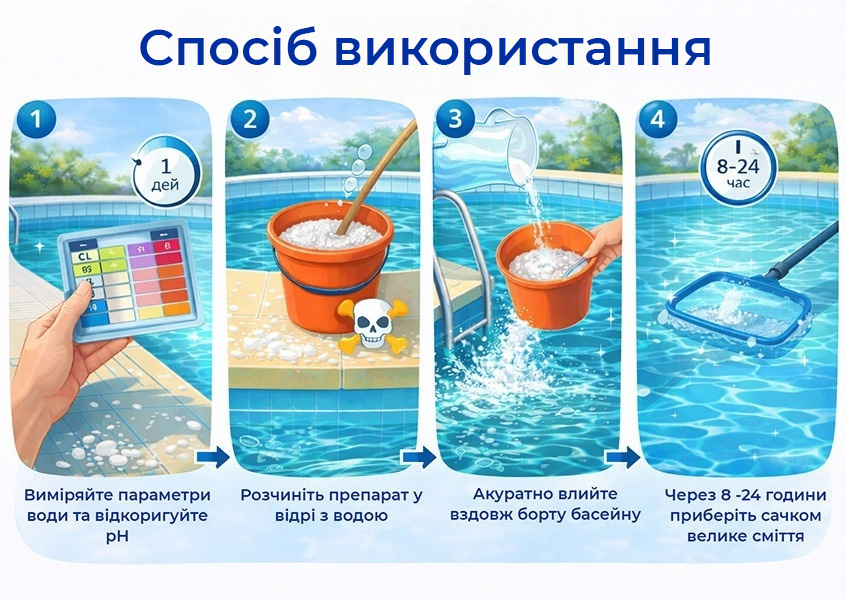 спосіб застосування шок-хлору Poolman Shock Chlor G60