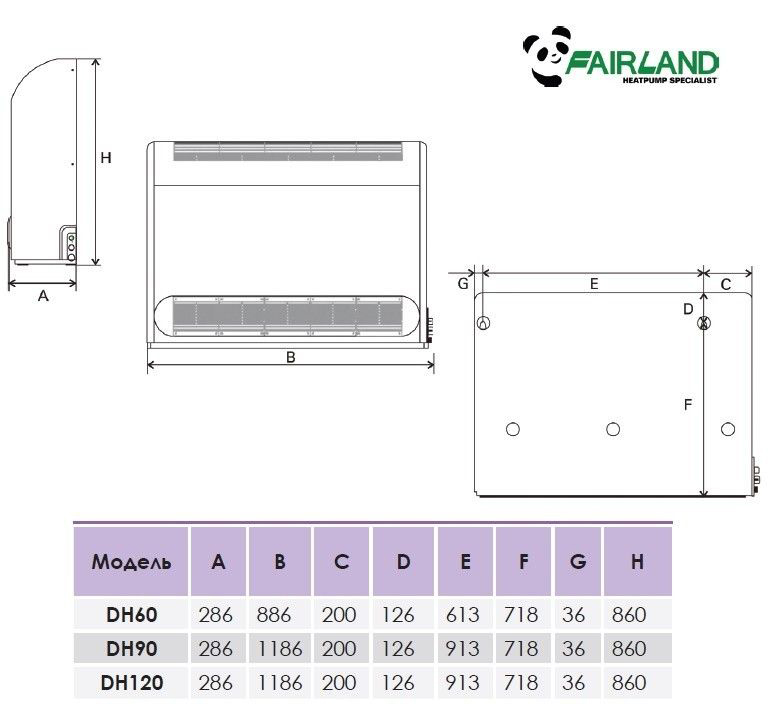 габаритные размеры осушителя воздуха Fairland DH