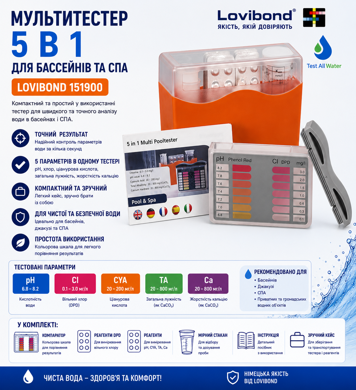 Тестер Lovibond 5 в 1 Тестер Lovibond 5 в 1 для аналізу води в басейні