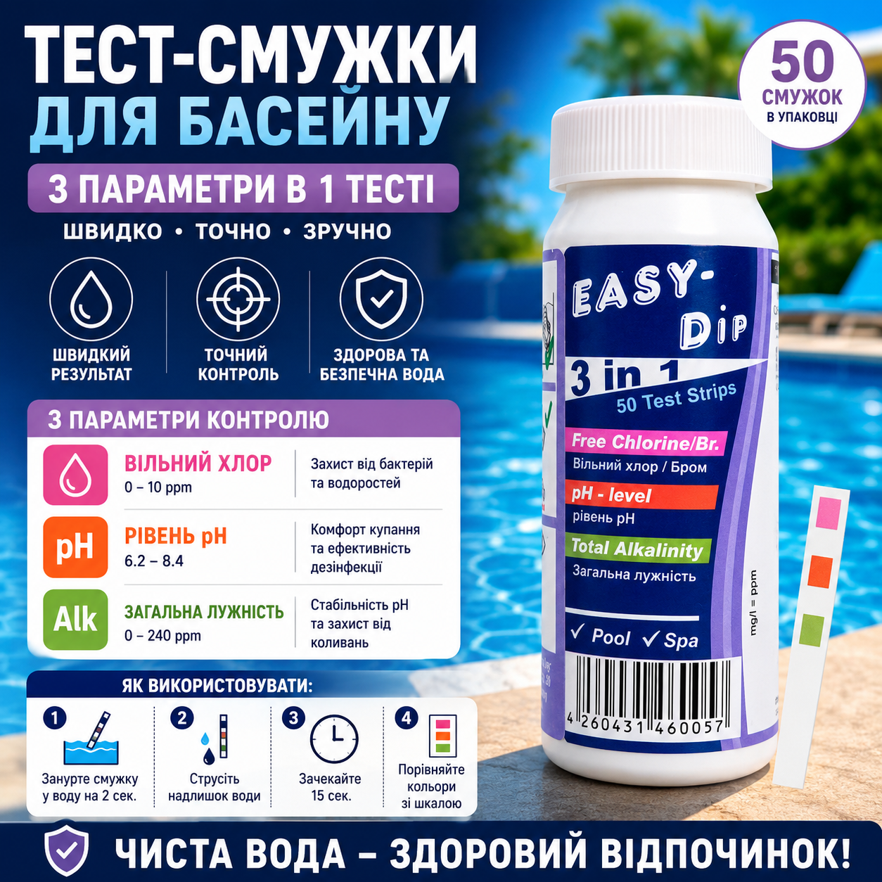 Тестер 3 в 1 Water-I.D TSL100 для басейну та SPA