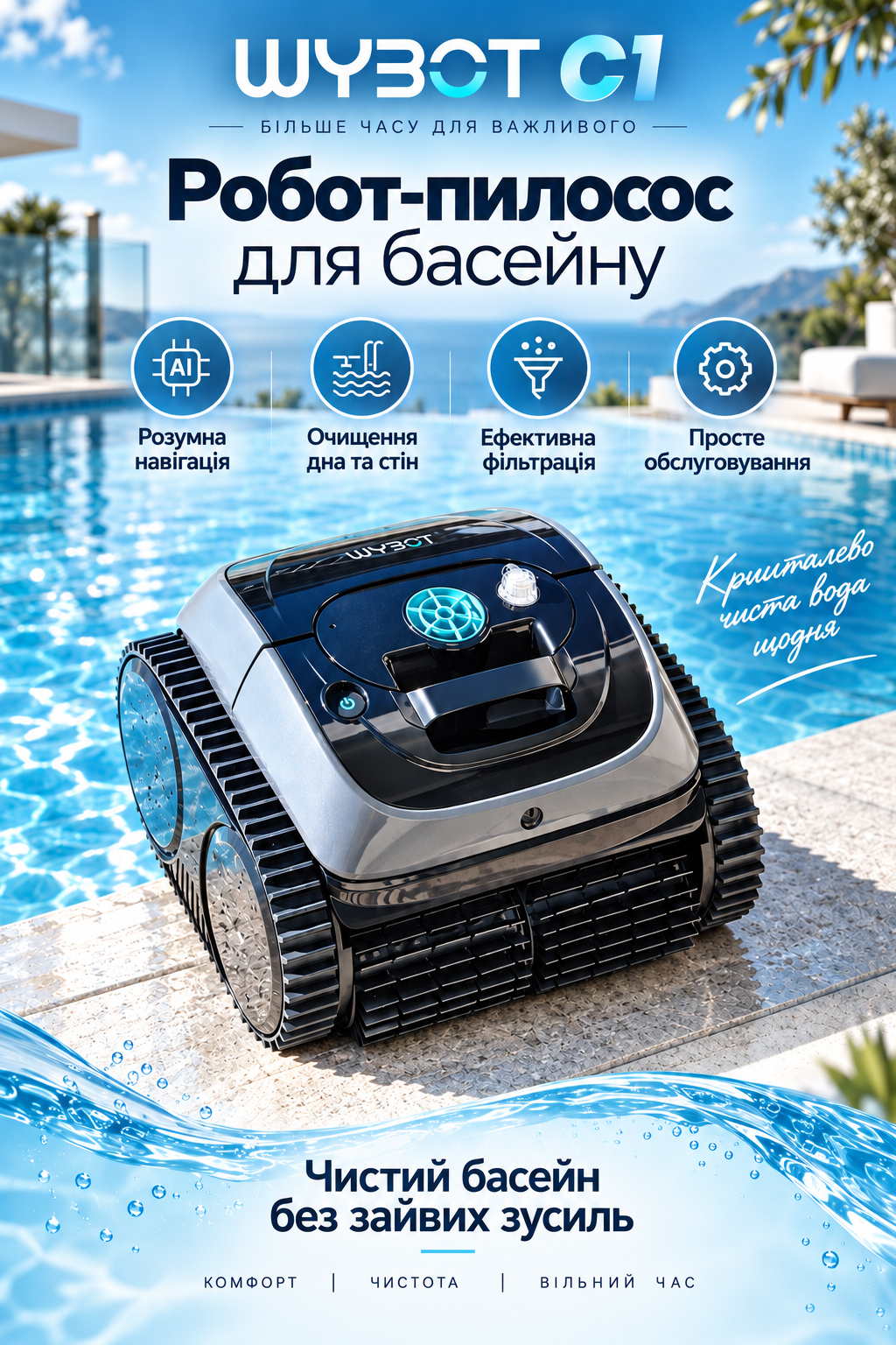 WYBOT C1 OS7010C — бездротовий робот-пилосос для басейну